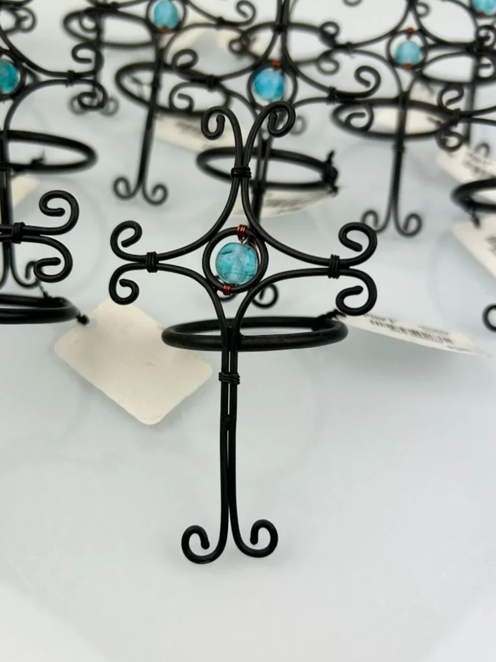 Pier 1 Religious Cross Black Wire Blue Bead Napkin Holders Set of 14 NWT Mission